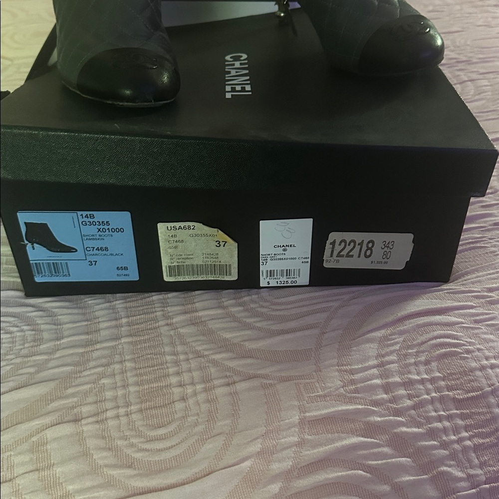 CHANEL Quilted Gray and Black Ankle Boots - Picture 3 of 3